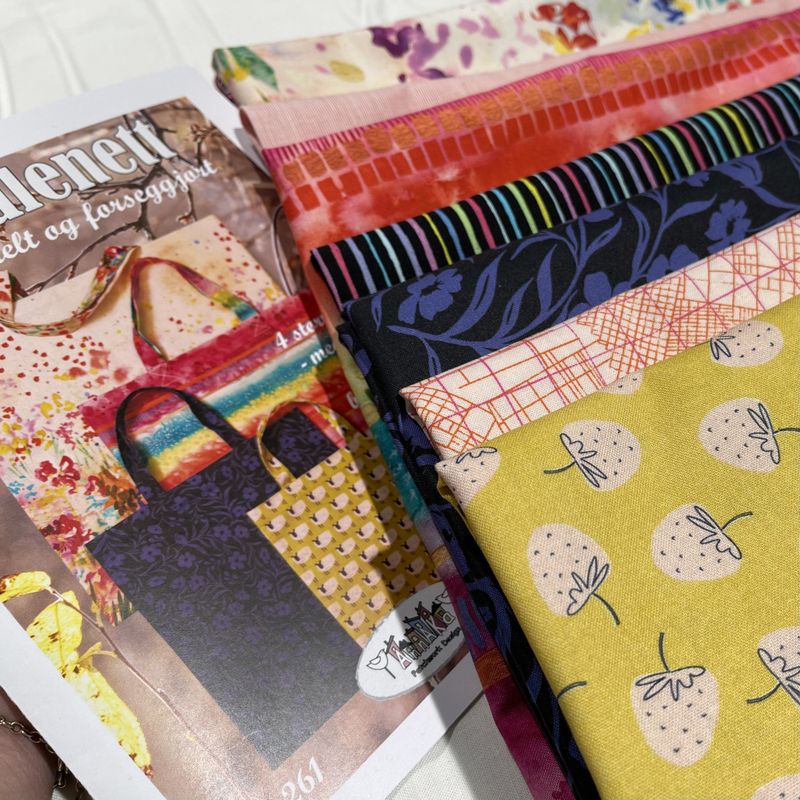 Handlenett - materialpakke med stoffer til 4 nett i ulike str