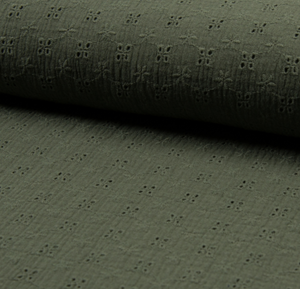 Musselin med broderi - khaki - 1,9m