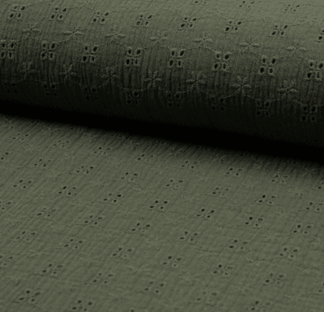 Hovedbilde Musselin med broderi - khaki ...